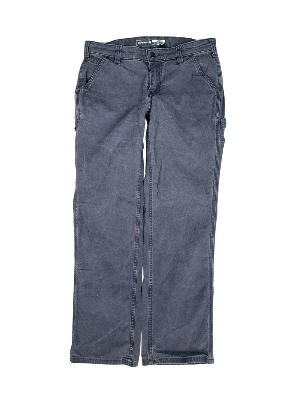 Carhartt Women’s 4 Short Rugged Flex Loose Fit Canvas Work Pant Cargo Gray/Blue